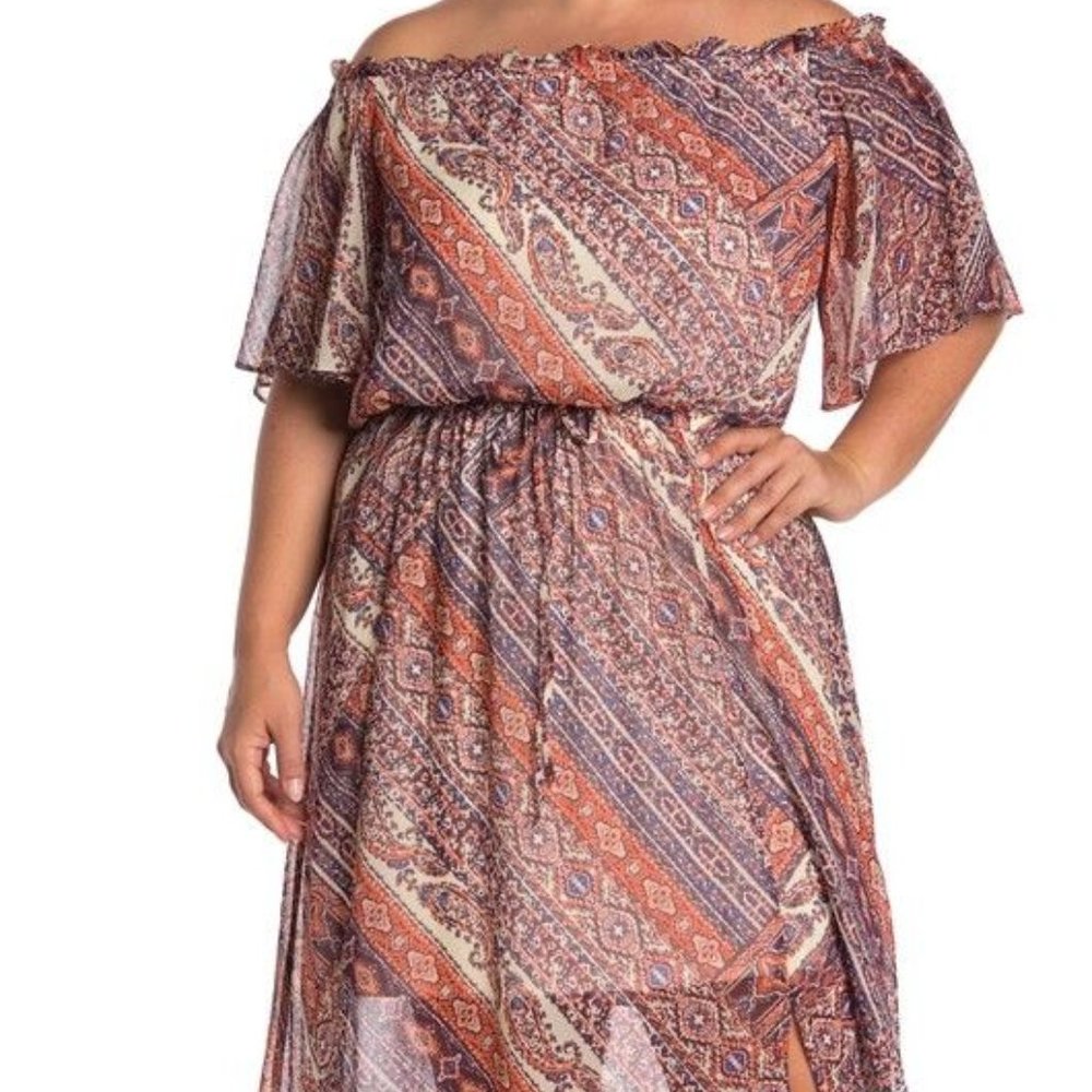 NWT London Times Paisley Off the Shoulder Maxi Dress